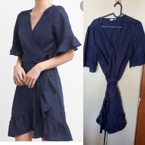 GAP Navy Blue Linen Wrap Dress